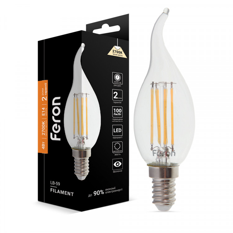 Светодиодная лампа Feron Filament LB-59 4Вт E14 2700K свеча на ветру
