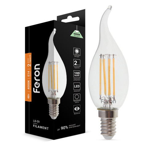Светодиодная лампа Feron Filament LB-59 4Вт E14 4000K свеча на ветру