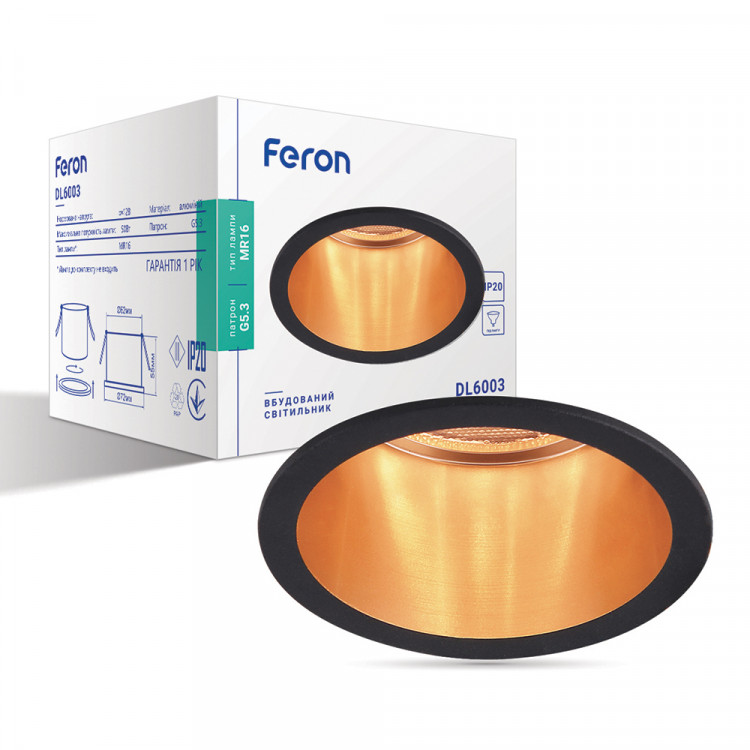 Встроенный светильник Feron DL6003 под лампу черный золото