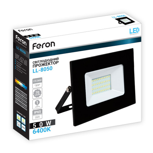 Светодиодный прожектор Feron LL-8050 50Вт 6400K черный