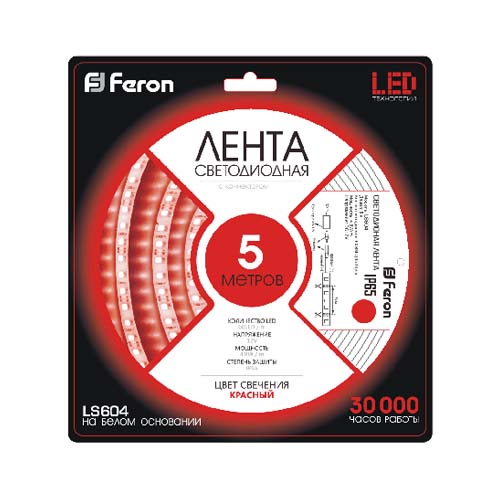 Світлодіодна стрічка Feron LS604 12В 4.8Вт/м червоний
